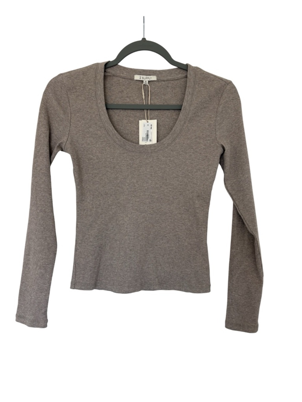 Z Supply Scoop Neck Long Sleeve Top in Taupe XS